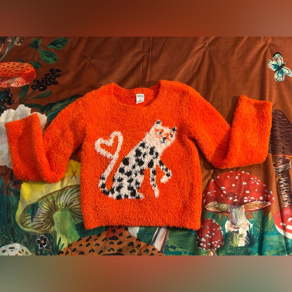 Harper Canyon Fuzzy Red Sweater w/ Pink Cat Size 2T